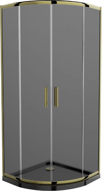 MEXEN/S - Apia sprchovací kút štvrťkruh 80x80 cm, grafit, zlatá + čierna vanička so sifónom 863-080-080-50-40-4170G