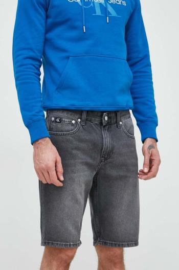 Rifľové krátke nohavice Calvin Klein Jeans pánske, šedá farba