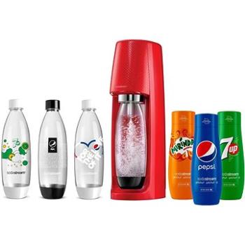 SodaStream Spirit Red + fľaša + príchute PEPSI, 7UP, MIRINDA