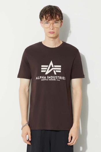 Bavlnené tričko Alpha Industries Basic T-Shirt 100501.696, pánske, hnedá farba, s potlačou