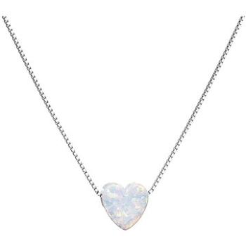 EVOLUTION GROUP Strieborný náhrdelník so syntetickým opálom biele srdce 12048.1  (Ag, 925/1000, 1,0 (8590962120516)