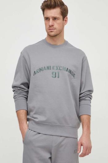 Bavlnená mikina Armani Exchange pánska, šedá farba, s nášivkou, 3DZMLK ZJ4XZ