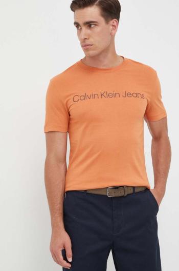 Bavlnené tričko Calvin Klein Jeans oranžová farba,s potlačou,J30J322344