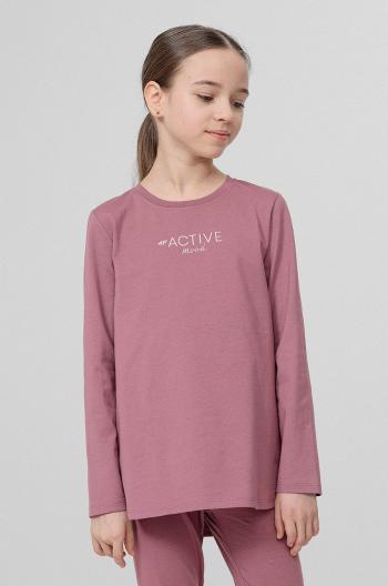 Detské tričko s dlhým rukávom 4F ružová farba,