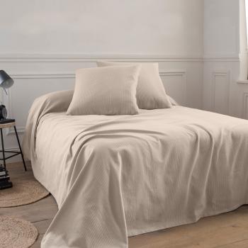Blancheporte Jednofarebný tkaný prehoz na posteľ, bavlna sivobéžová obliečka na vankúš 65x65cm