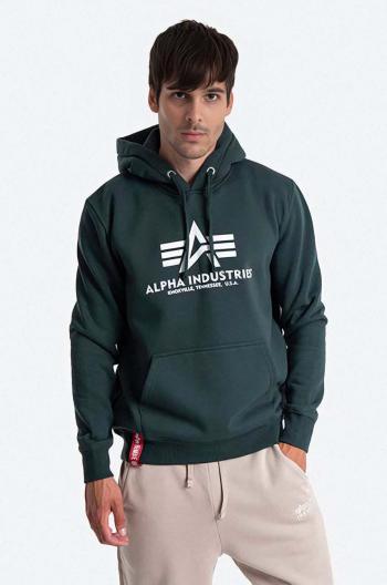 Mikina Alpha Industries Basic 178312.610, pánska, zelená farba, s kapucňou, s potlačou