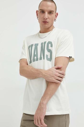 Bavlnené tričko Vans béžová farba, s potlačou