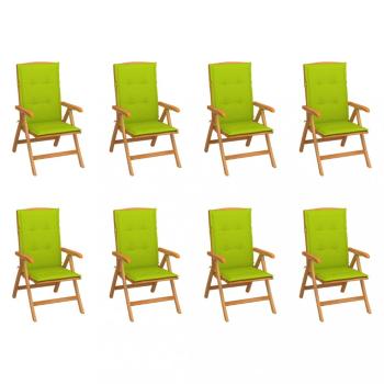 Skladacia záhradná stolička s poduškami 8 ks teak / látka Dekorhome Svetlozelená