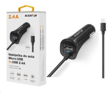 Aligator nabíjačka do auta Turbo charge, 12/24 V, 2, 4 A, microUSB, 1x USB výstup, čierna