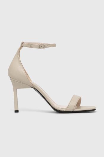 Kožené sandále Calvin Klein GEO STILETTO SANDAL béžová farba, HW0HW01610