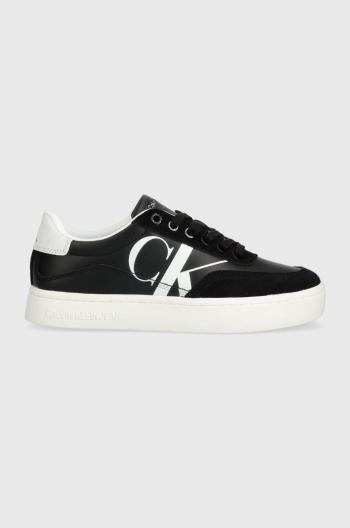 Kožené tenisky Calvin Klein Jeans CLASSIC CUPSOLE LACE čierna farba, YW0YW01057