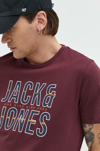 bavlnené tričko Jack & Jones bordová farba, s potlačou