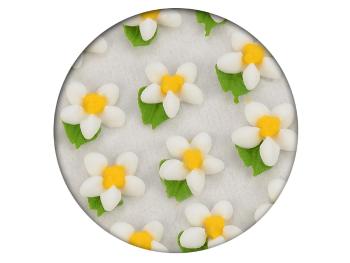 Cukrová dekorace - Květy jednoduché s lístkem 35ks bílé - Frischmann