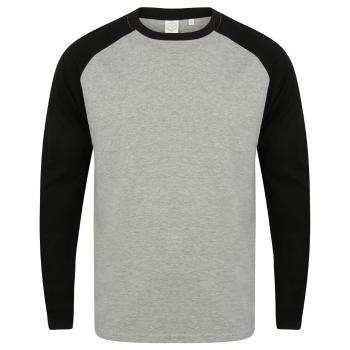SF (Skinnifit) Pánske dvojfarebné tričko s dlhým rukávom - Šedý melír / čierna | S