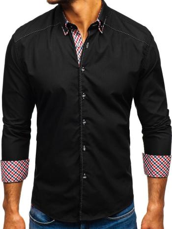 Čierna pánska košeľa s dlhými rukávmi BOLF 3707