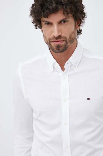 Bavlnená košeľa Tommy Hilfiger pánska, biela farba, slim, s golierom button-down