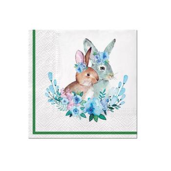 Servítky na DEKUPÁŽ - Bunnies with Wreaths  - 1ks