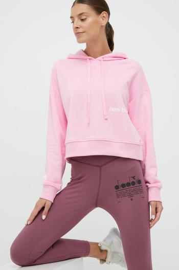 Mikina New Balance dámska, ružová farba, s kapucňou, s potlačou