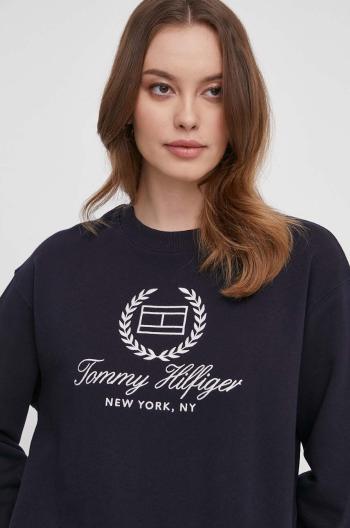 Bavlnená mikina Tommy Hilfiger dámska,tmavomodrá farba,s nášivkou,WW0WW41758