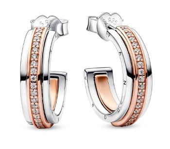 Pandora Originálne bicolor náušnice so zirkónmi Rose Signature Logo 282737C01