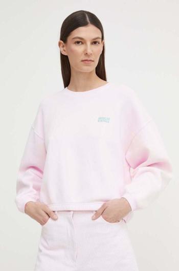 Mikina American Vintage  SWEAT ML COL ROND dámska, ružová farba, jednofarebná, IZU03AE24