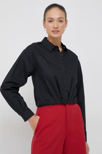 Bavlnená košeľa Dkny dámska, čierna farba, voľný strih, s klasickým golierom