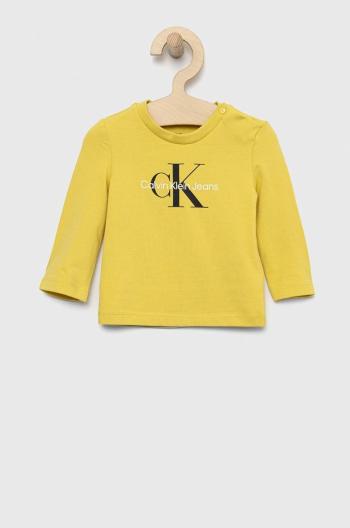 Detské tričko s dlhým rukávom Calvin Klein Jeans žltá farba, s potlačou
