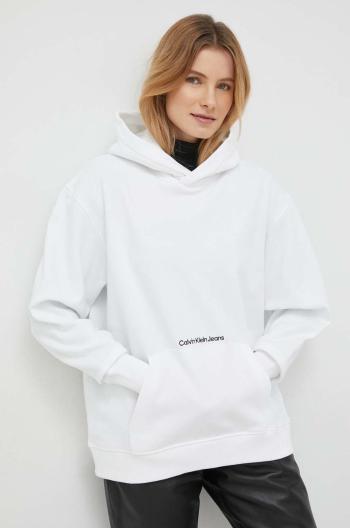 Mikina Calvin Klein Jeans dámska, biela farba, s kapucňou, jednofarebná