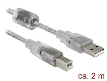 Delock #####USB-Kabel USB 2.0 #####USB-A Stecker, #####USB-B Stecker 2.00 m priehľadná s feritovým jadrom
