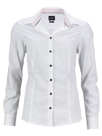 James & Nicholson Dámska biela košeľa JN647 - Biela / biela / červená | XS