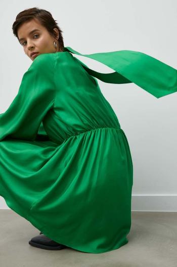 Hodvábne šaty Samsoe Samsoe zelená farba, mini, áčkový strih