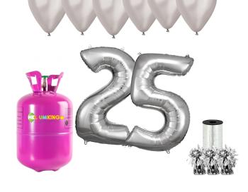 HeliumKing Hélium párty set na 25. narodeniny so striebornými balónmi