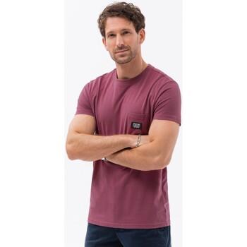 Ombre  Tričká s krátkym rukávom Pánske bavlnené tričko s vreckom - tmavoružové V5 S1743  viacfarebny