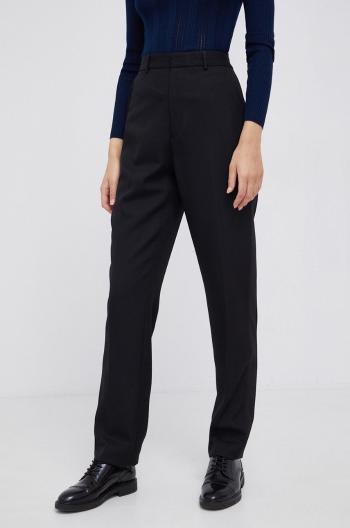 Hodvábne nohavice Polo Ralph Lauren dámske, čierna farba, rovné, vysoký pás
