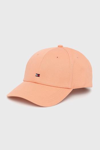 Bavlnená čiapka Tommy Hilfiger oranžová farba, jednofarebná