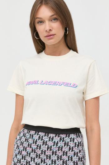 Bavlnené tričko Karl Lagerfeld béžová farba