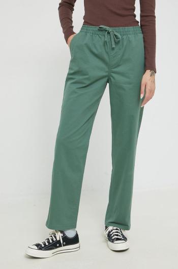 Nohavice Vans dámske, zelená farba, široké, vysoký pás