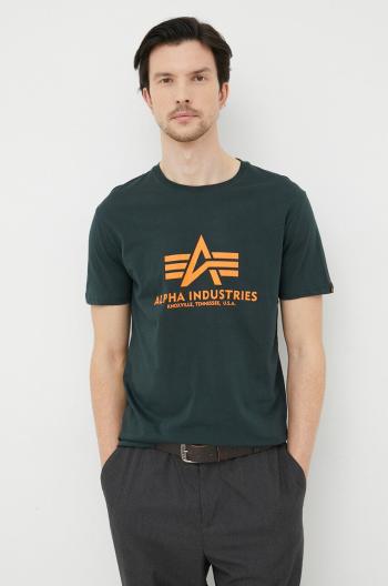 Bavlnené tričko Alpha Industries zelená farba, s potlačou