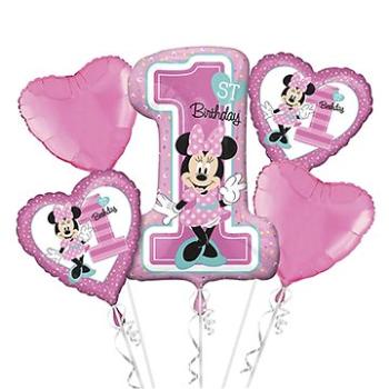 Balóniková súprava – myška Minnie Mouse – 1. narodeniny – 5 ks fóliových balónikov (26635343794)