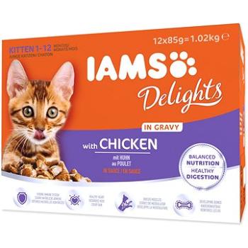 IAMS Delights pre mačiatka s kuracím v omáčke  multipack 12× 85 g (8710255100463)