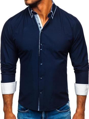 Tmavomodrá pánska elegantá košeľa s dlhými rukávmi BOLF 6929-A