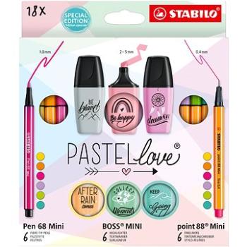 STABILO Pastellove – 18 ks – jemné linery, prémiové vláknové fixy a zvýrazňovače (4006381590365)