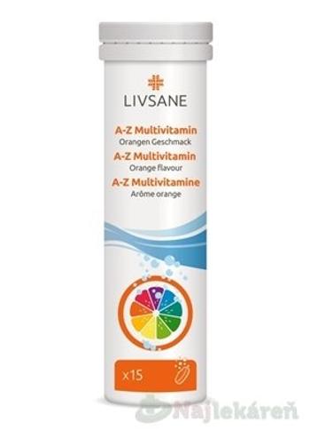 LIVSANE A-Z Multivitamín šumivé tablety, príchuť pomaranč 15 tbl
