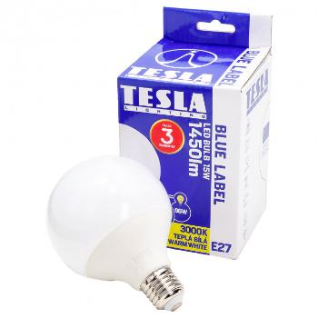 TESLA - LED GL271530-5, žiarovka GLOBE E27, 15W, 230V, 1450lm, 30 000 hod, 3000K teplá biela, 300