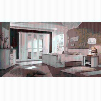 KONDELA Spálňový komplet (posteľ, 2 nočné stolíky, skriňa), pínia biela/dub sonoma truflový, LUMERA