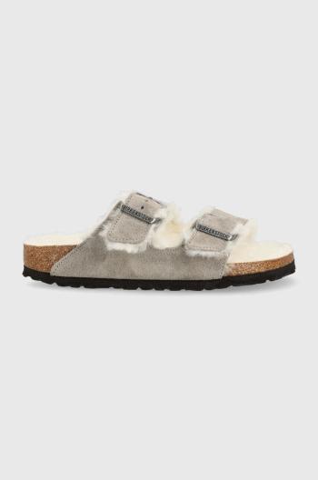 Semišové papuče Birkenstock Arizona Shearling šedá farba