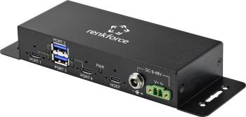 Renkforce RF-4679566 2 + 2 port #####USB 3.0-Hub kovový ukazovateľ, pre montáž na stenu čierna