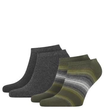 TOMMY HILFIGER - 2PACK TH little stripes olive pánske členkové ponožky-43-46