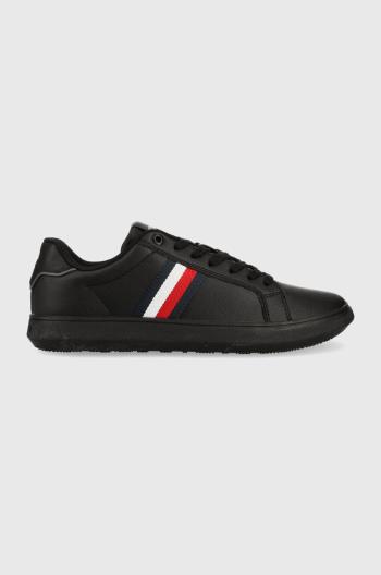 Kožené tenisky Tommy Hilfiger CORPORATE LEATHER CUP STRIPES čierna farba, FM0FM04732