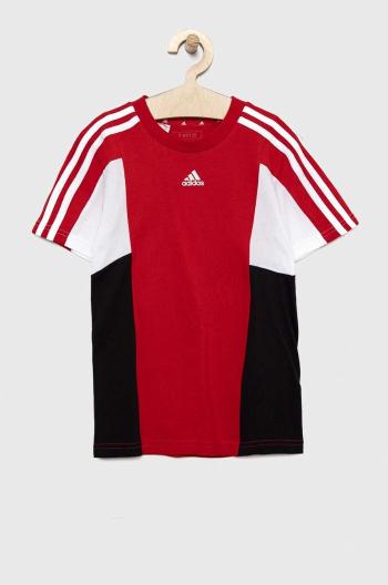 Detské bavlnené tričko adidas U 3S CB TEE červená farba, vzorované